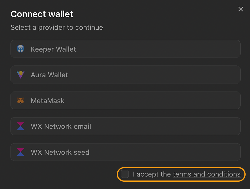 The “I accept the terms and conditions” checkbox