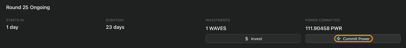 The “Commit Power” button in the “Round <ROUND_NUMBER> Ongoing” block