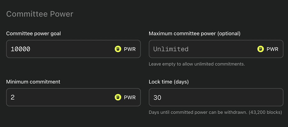 Committee power parameters entered