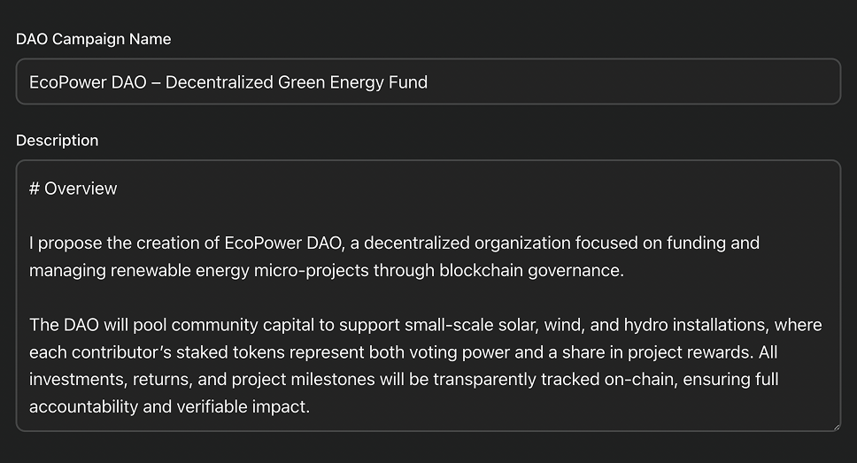 DAO's title and description entered
