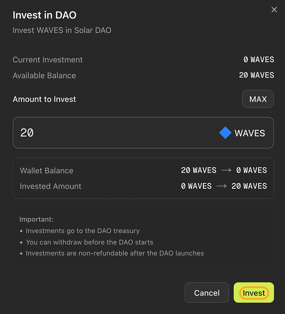 The “Invest” button