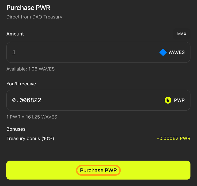 The “Purchase PWR” button