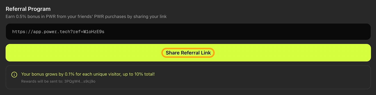 The “Share Referral Link” button