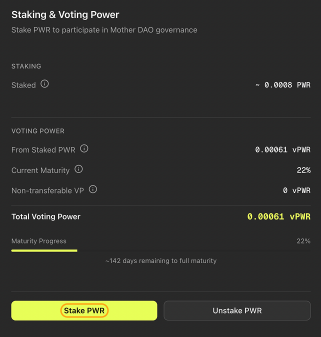 The “Stake PWR” button
